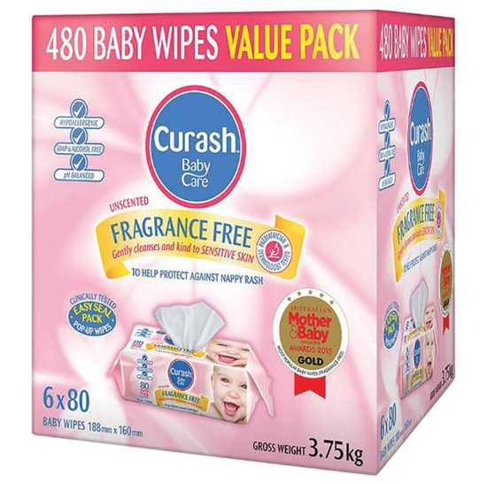 图片 Curash Baby Wipes Fragrance Free 婴儿宝宝湿巾 (无香型) 6x80超值装